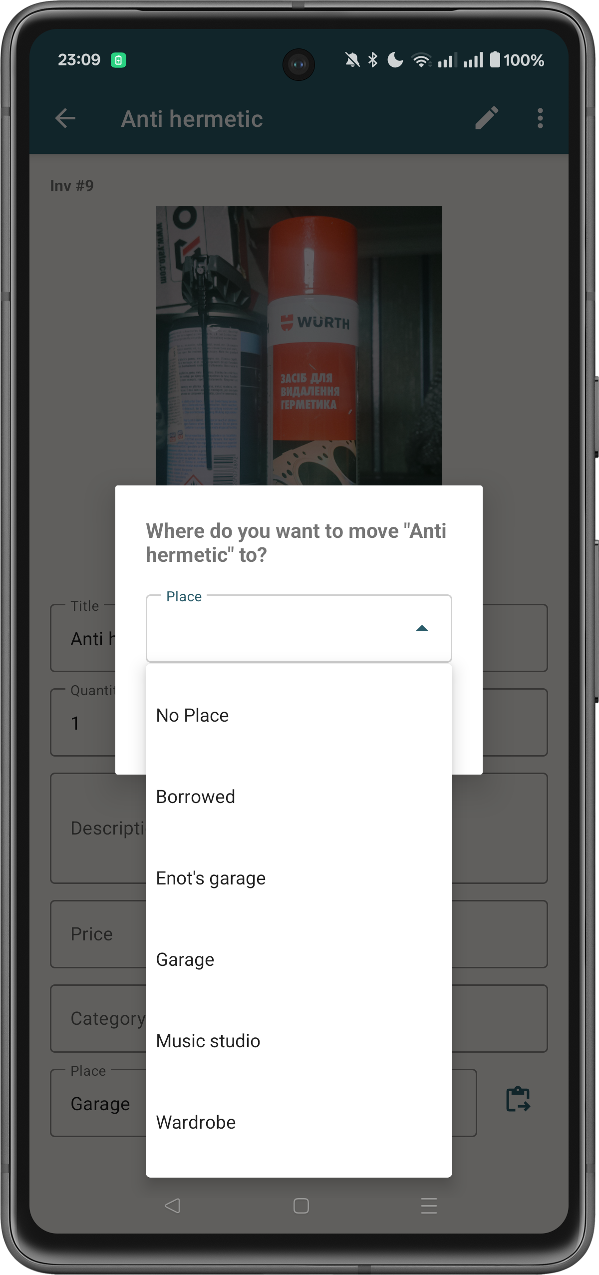 Move thing dialog with place selection