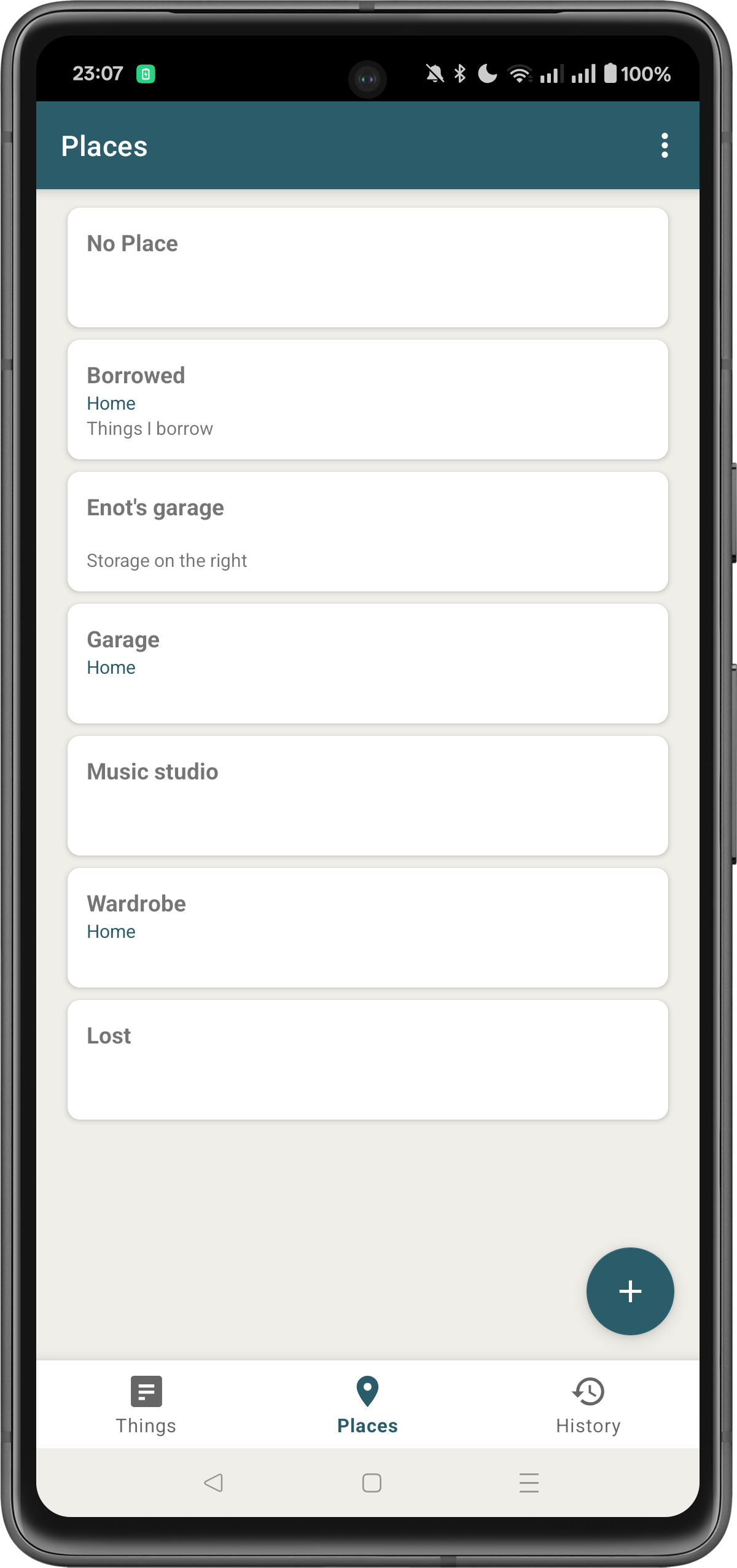 Places list with groups
